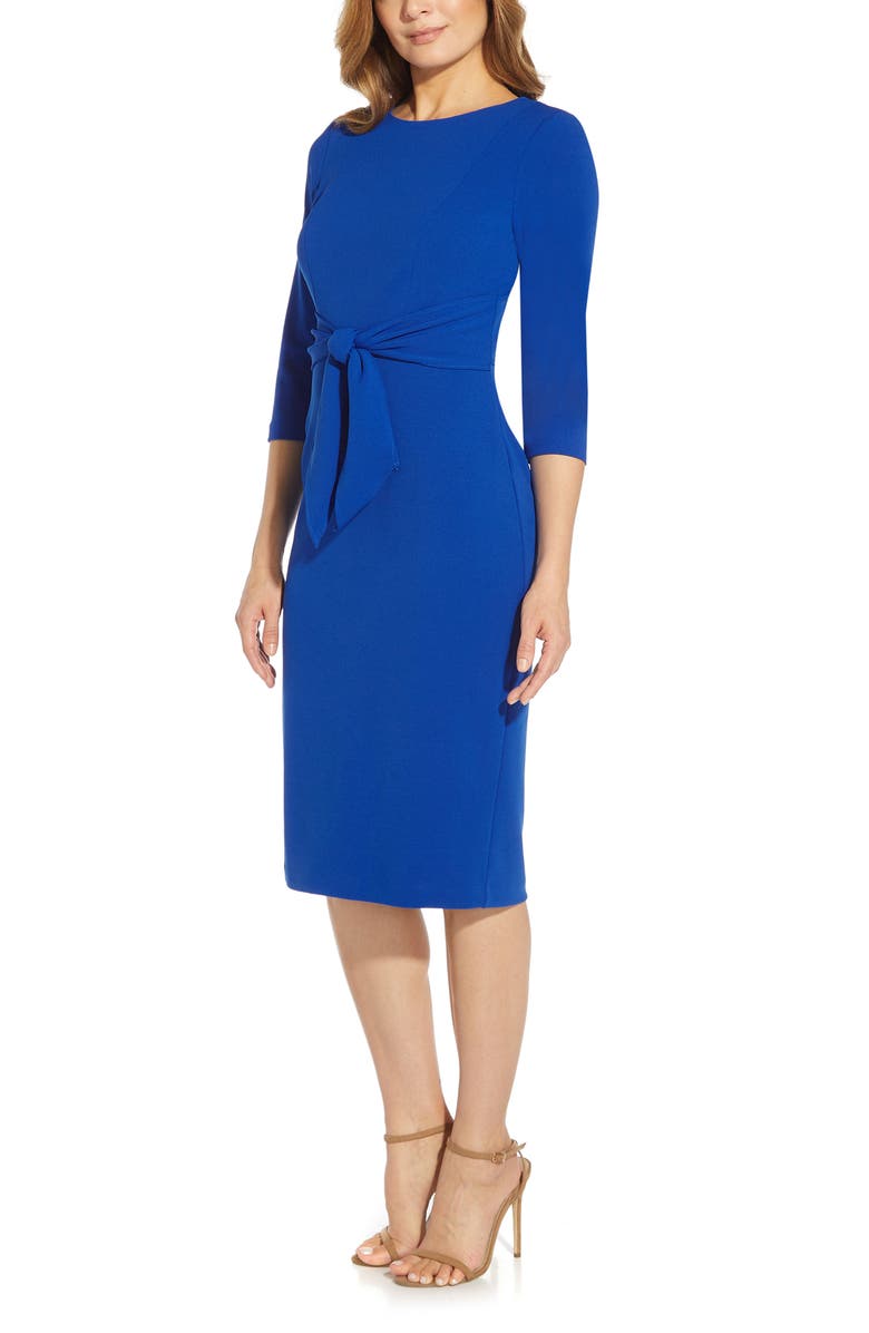 Adrianna Papell Tie Waist Crepe Sheath Dress, Alternate, color, Violet Cobalt