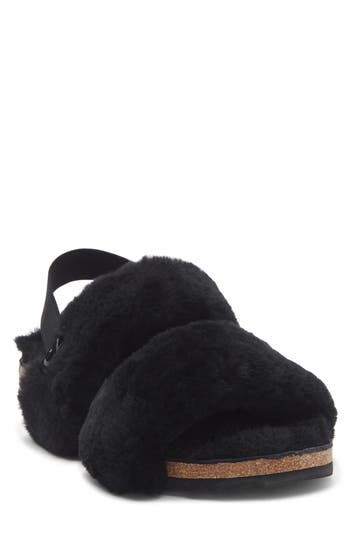 Ez Feet Genuine Shearing Two-band Sandal In Black