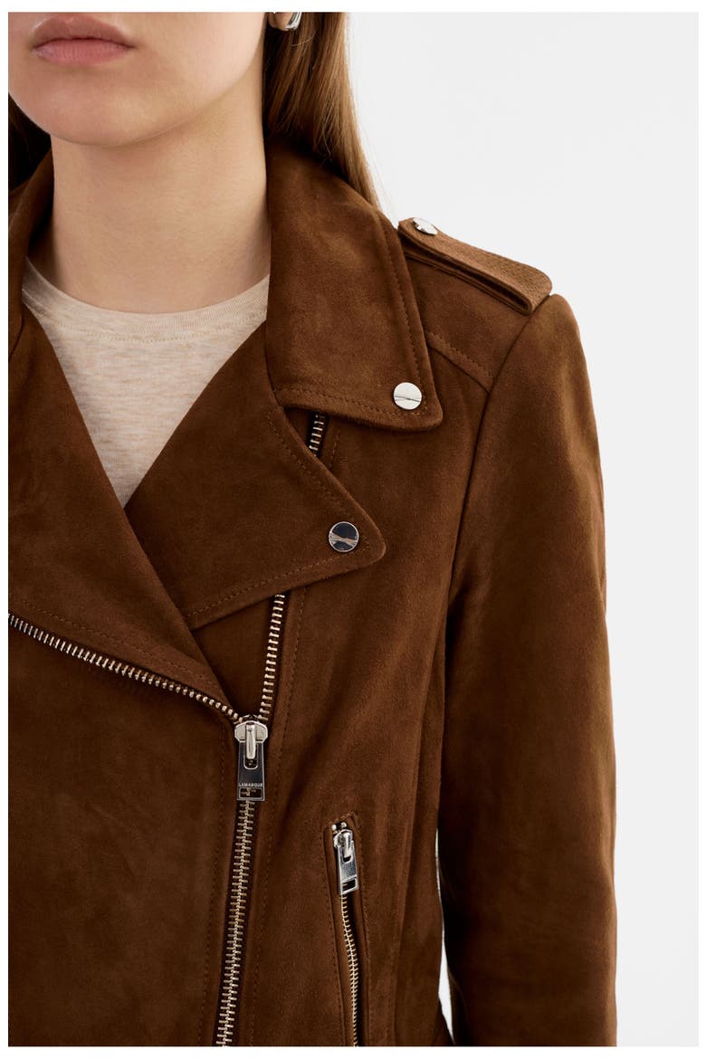 Donna S | Suede Biker Jacket, Alternate, color, Brown