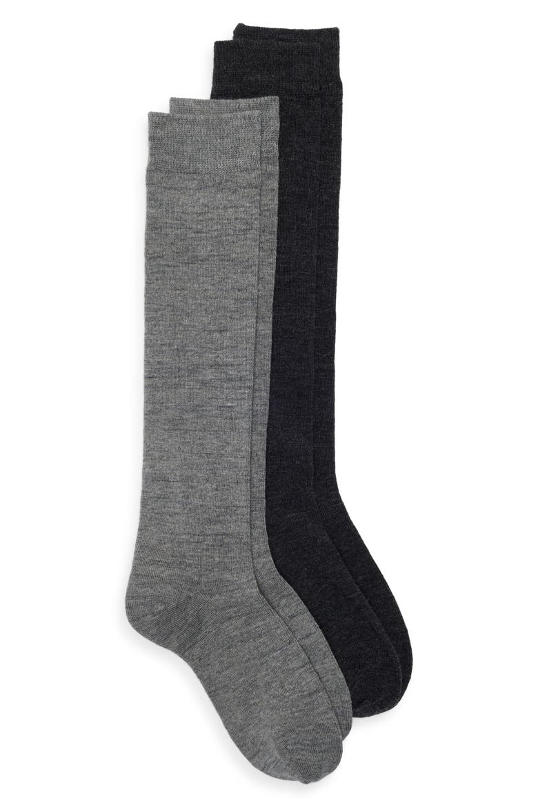 Assorted 2-Pack Merino Wool Blend Knee High Socks, Alternate, color, GREY HEATHER MULTI PACK
