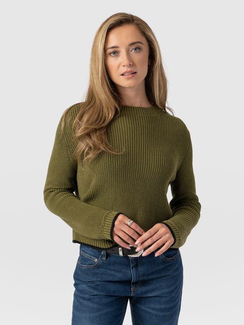Saint + Sofia Remy Crop Sweater In Green