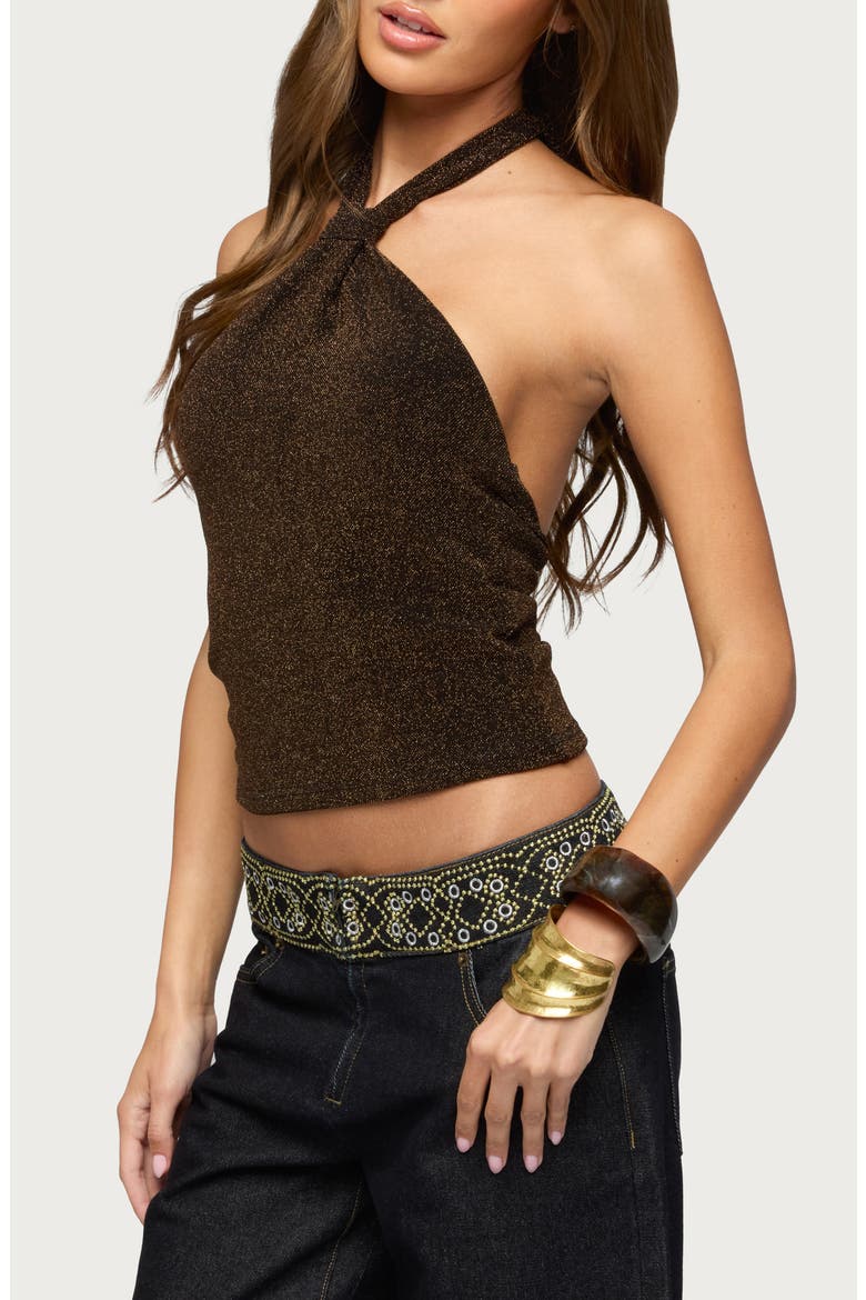 Katalya Glitter Halter Top, Alternate, color, BROWN