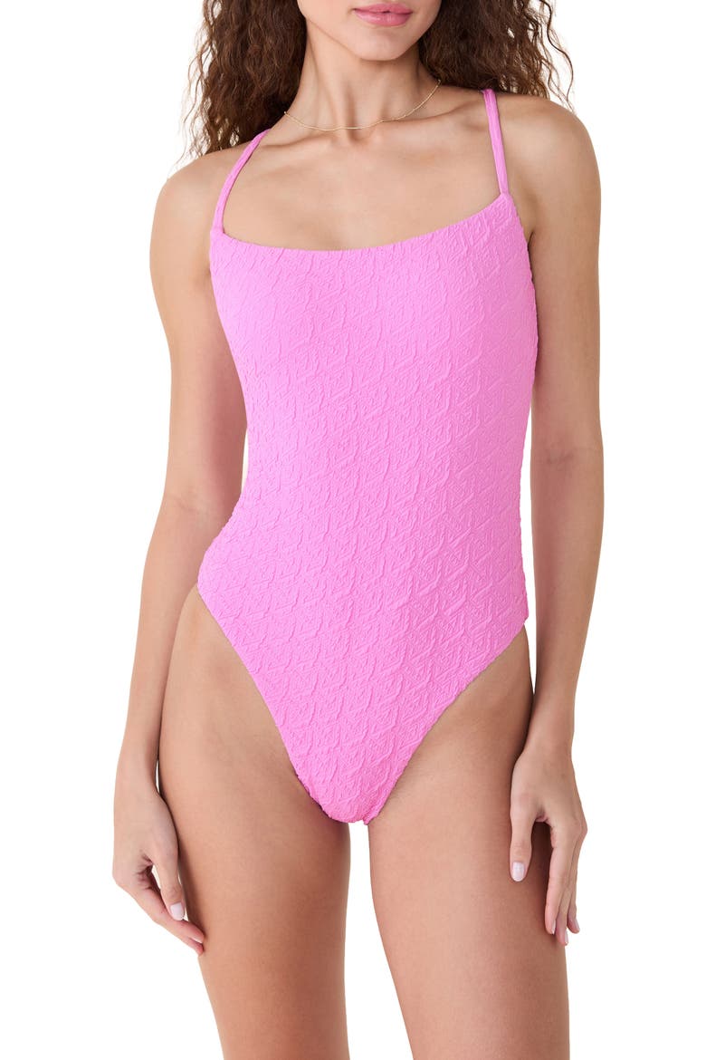 The Fiji Long Torso Jacquard One-Piece Swimsuit, Main, color, FROSTING