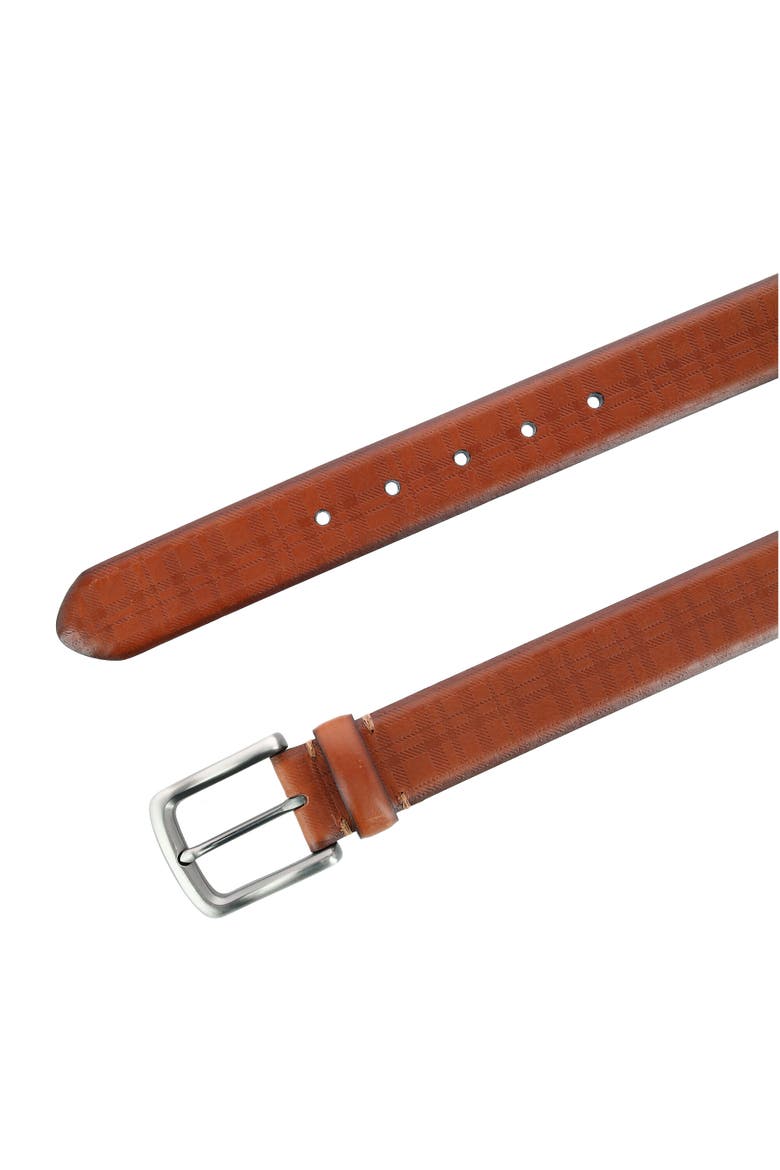 Caelen Plaid Embossed Leather Belt, Alternate, color, Brown