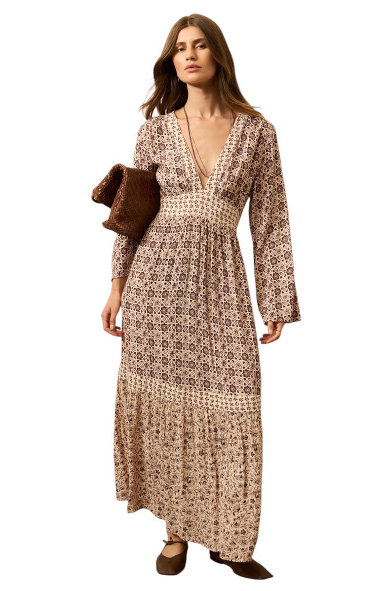 Faherty Dakota Long Sleeve Maxi Dress, Alternate, color, Sunrise Azulejos Mixed Print