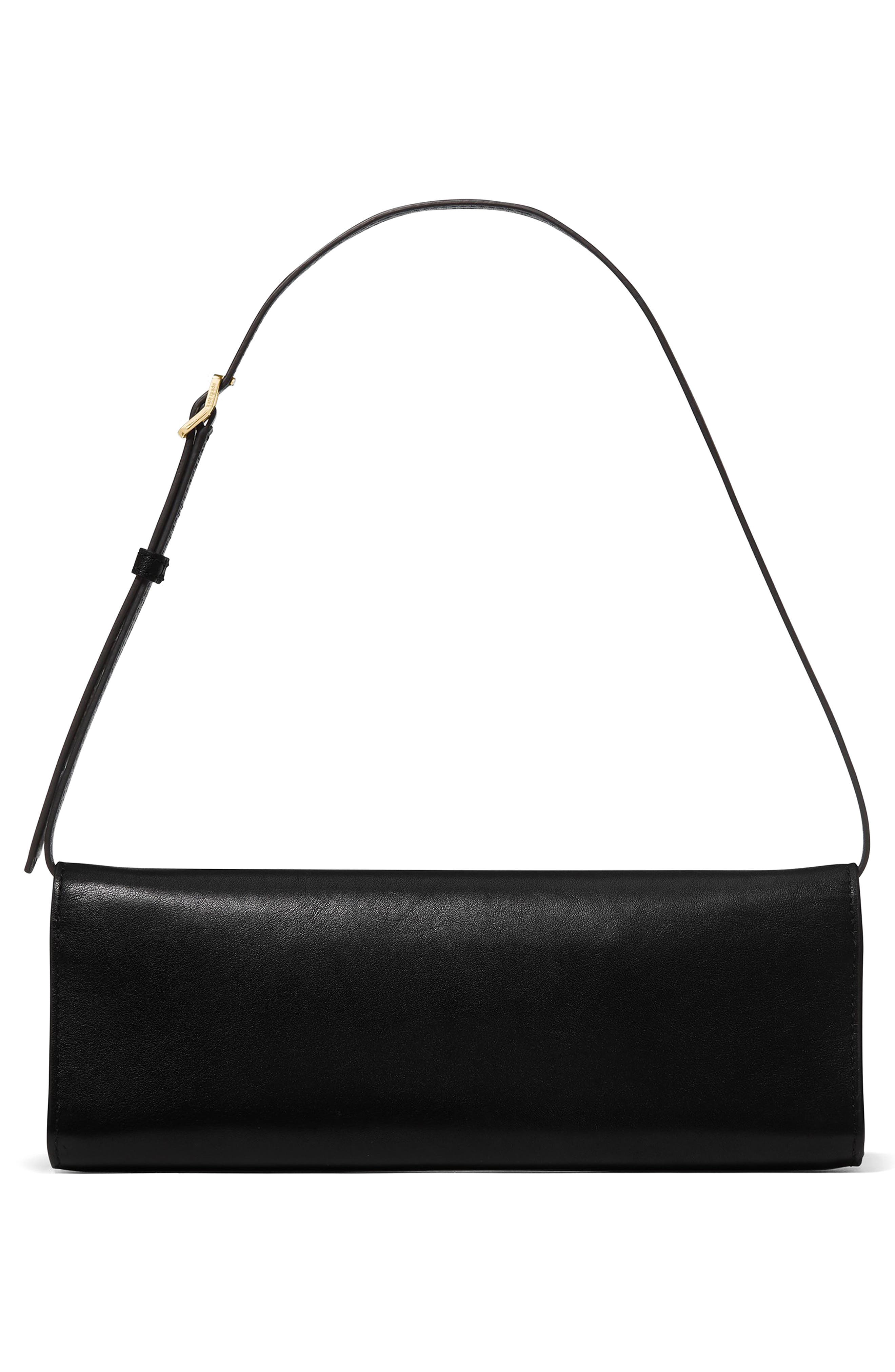 deco soft fine grain leather convertible shoulder bag, Alternate, color, BLACK