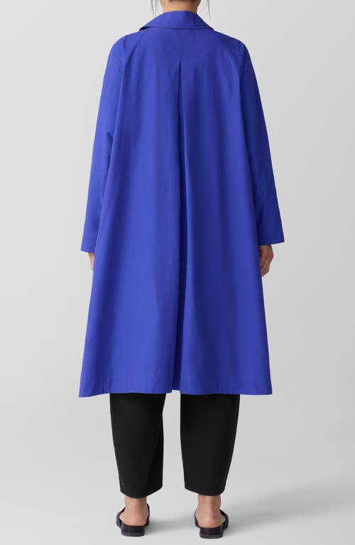 Eileen Fisher Light Cotton Nylon Classic Collar Coat In Blue