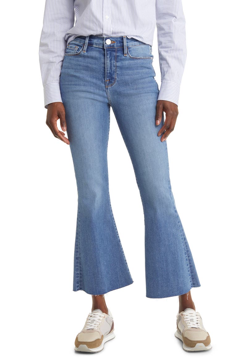 Le Crop Flare Raw Hem Jeans, Main, color, MORNING BLUE