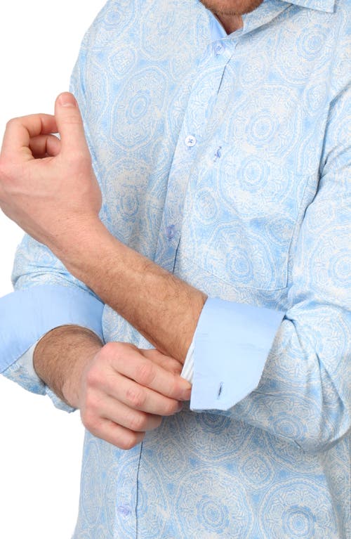 Tailorbyrd Mandala Stretch Cotton Button-up Shirt In Blue