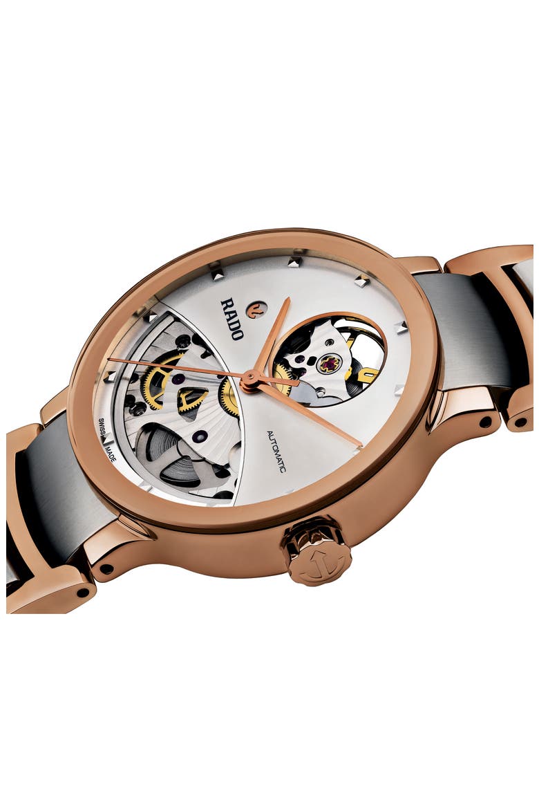 Centrix Automatic Open Heart Bracelet Watch, 33mm, Alternate, color, ROSE GOLD/ SILVER/ ROSE GOLD