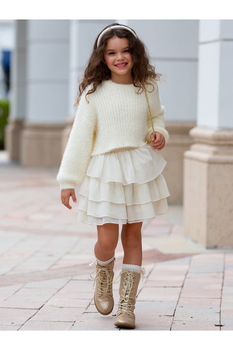 Dreams Cozy Sweater and Tiered Skirt Set, Alternate, color, Ivory
