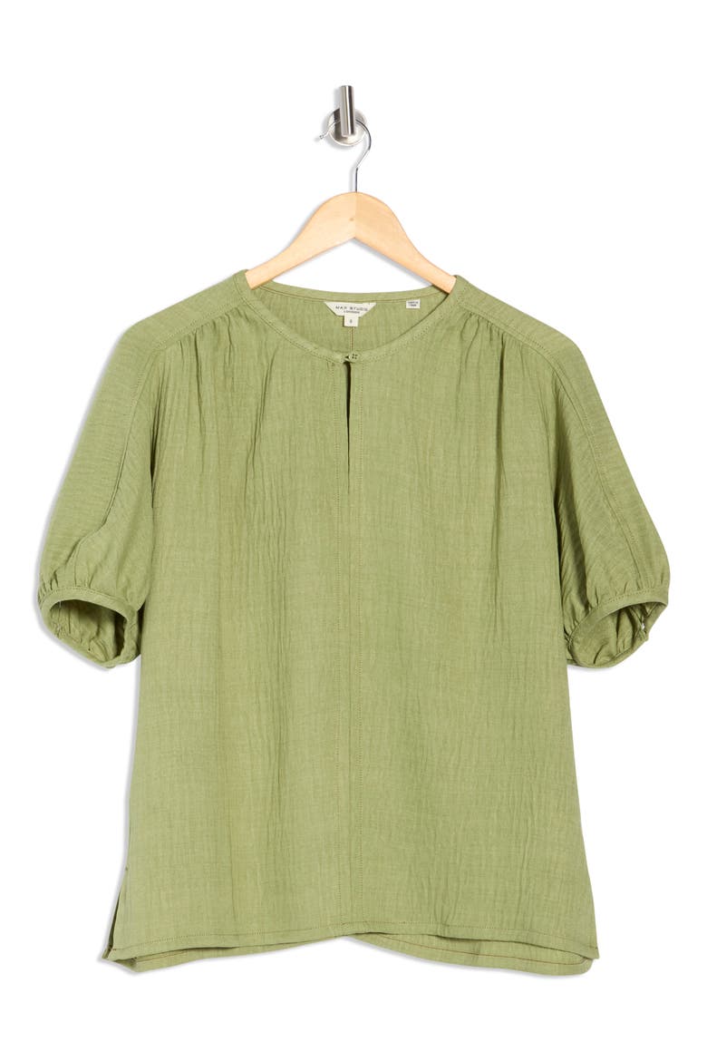 Short Sleeve Split Neck Blouse, Alternate, color, HEATHER LEAF