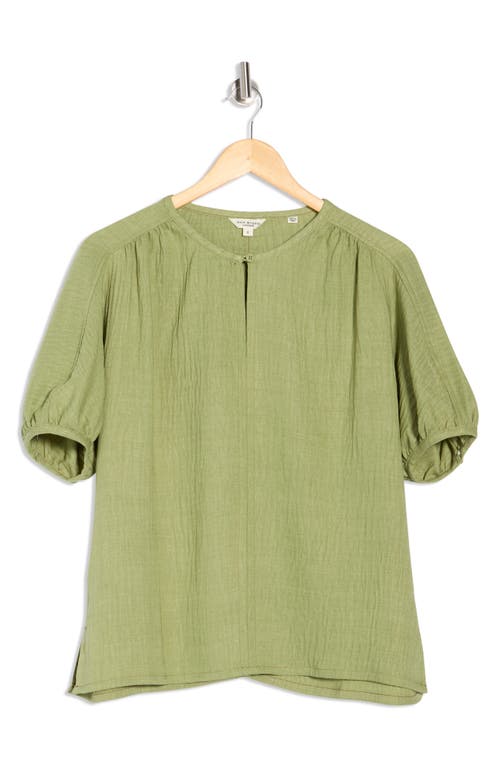 Max Studio Short Sleeve Split Neck Blouse In Green