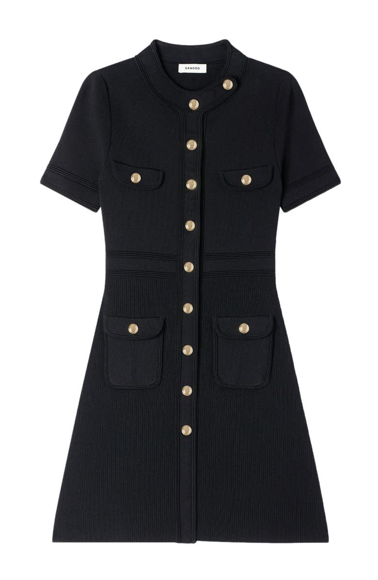 SANDRO Button-up knit short dress, Alternate, color, Black