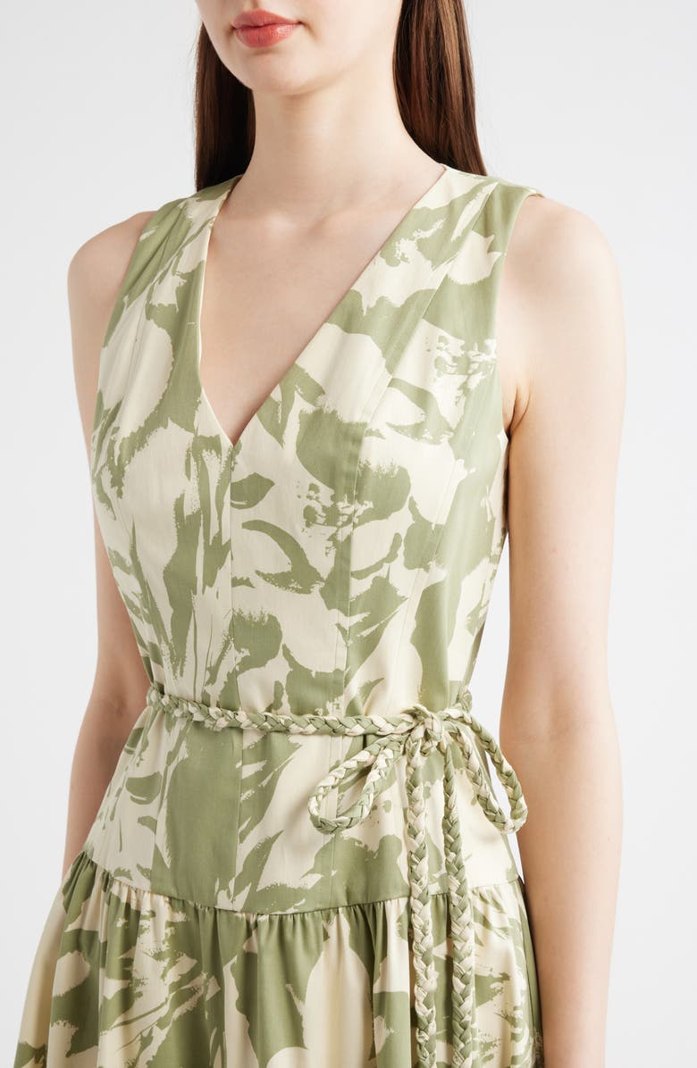 Anne Klein Patio Abstract Print Midi Dress, Alternate, color, Cool Sage Multi