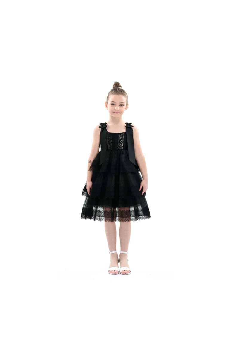 Tulleen Ruffle Sleeveless Bow Dress, Alternate, color, Black
