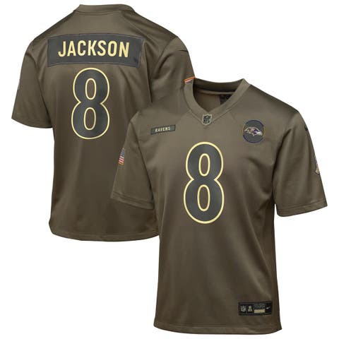 Youth Nike Lamar Jackson Olive Baltimore Ravens 2025 Salute to Service Game Jersey