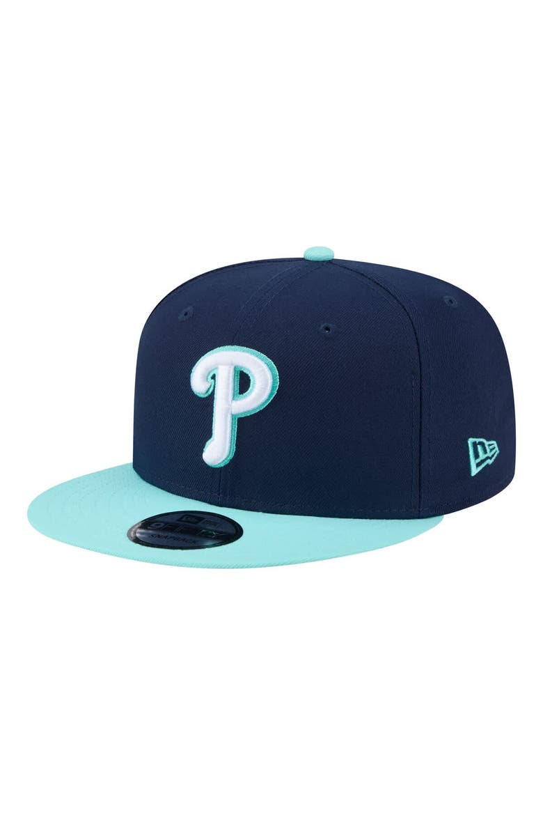 Men's New Era Navy/Turquoise Philadelphia Phillies Two-Tone Color Pack 9FIFTY Snapback Hat, Main, color, Navy