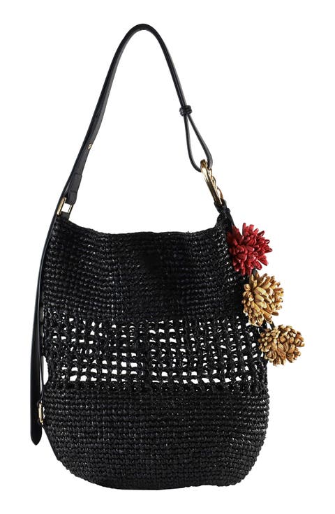 Marcie Open Weave Raffia Bucket Bag