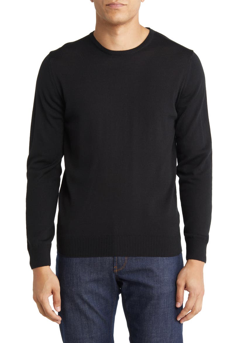 Fine Gauge Merino Wool Crewneck Sweater, Main, color, BLACK