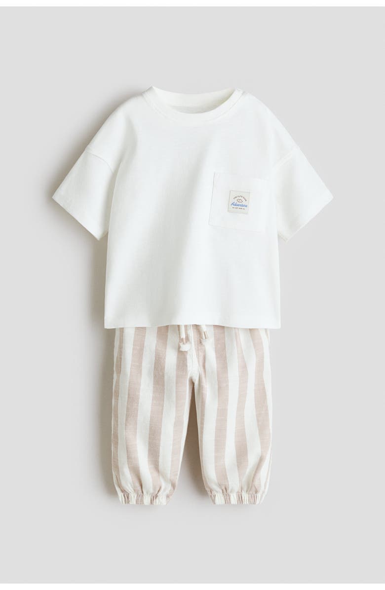 H&M 2-piece Linen-blend Set, Main, color, White/Light Beige Striped