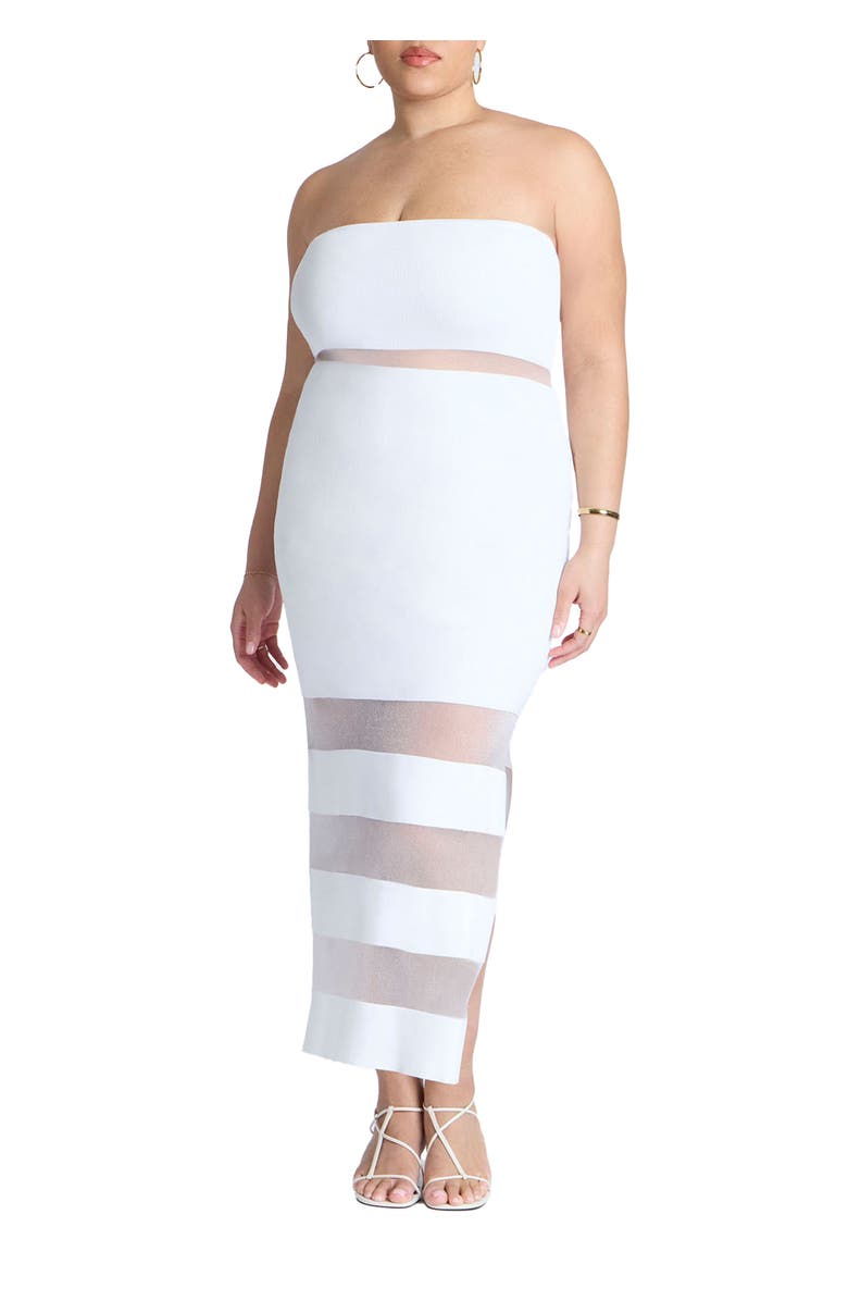 ELOQUII Sheer Panel Maxi Dress, Main, color, Jet Stream