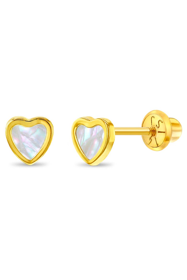 14k Mother of Pearl Heart Earrings, Main, color, White