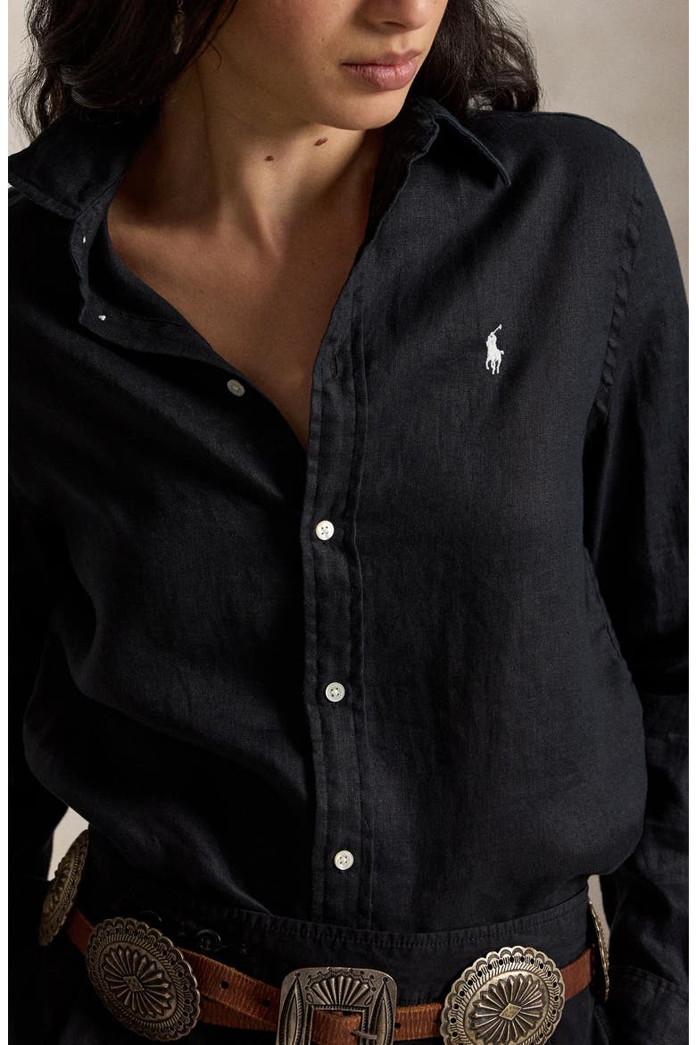 Classic Fit Linen Button-Up Shirt, Alternate, color, POLO BLACK