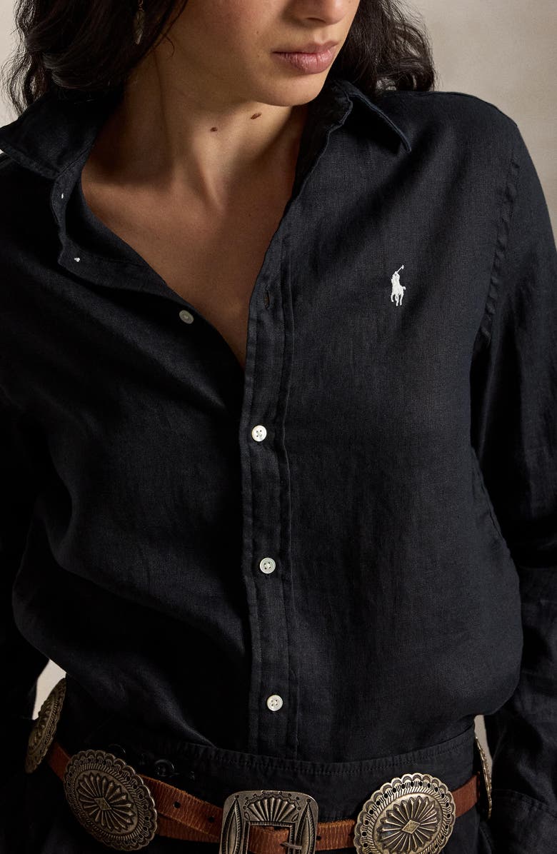 Polo Ralph Lauren Classic Fit Linen Button-Up Shirt, Alternate, color, Polo Black