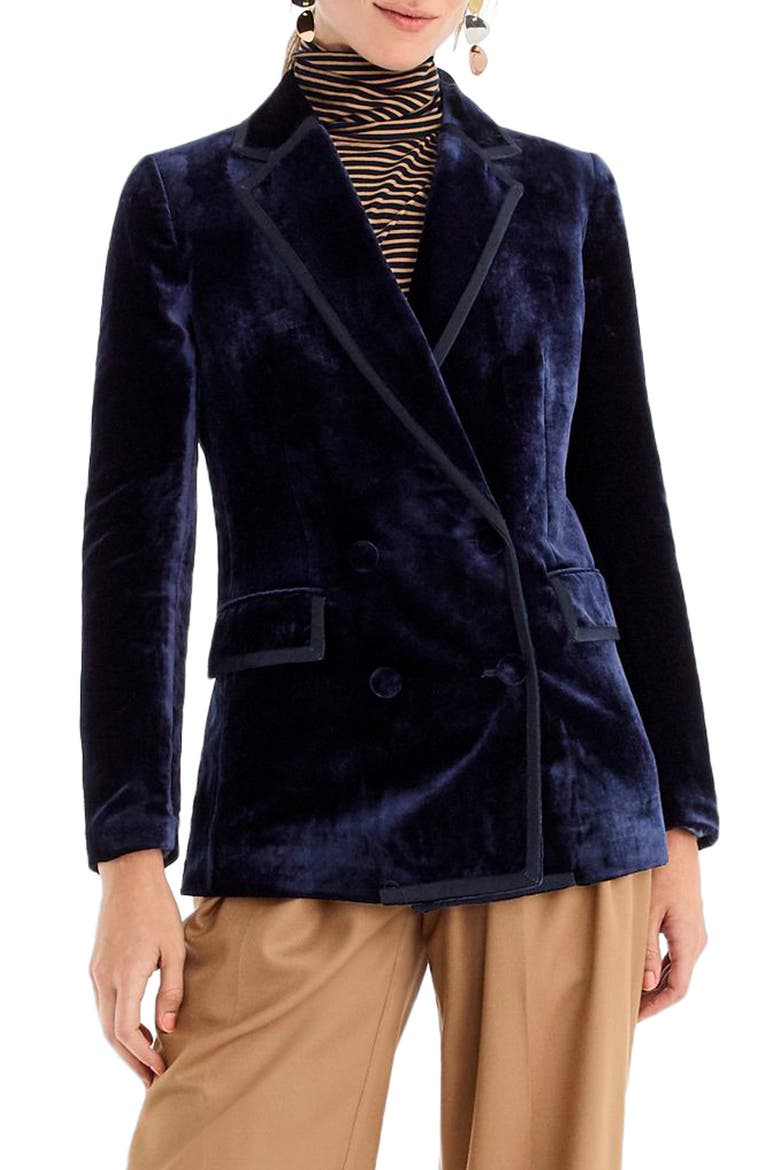 Double Breasted Drapey Velvet Blazer, Main, color, NAVY TWILIGHT