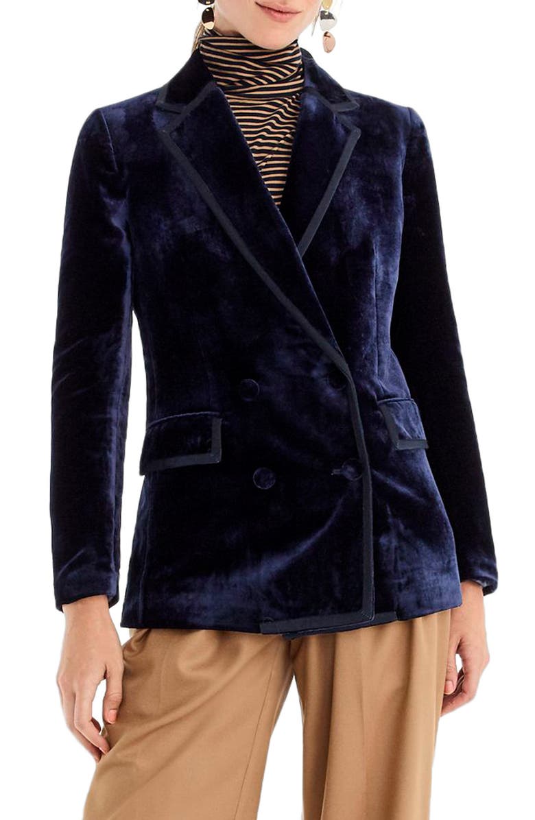 J.Crew Double Breasted Drapey Velvet Blazer, Main, color, 