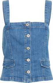 ICHI Button Front Denim Top