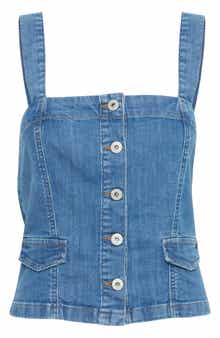 ICHI Button Front Denim Top