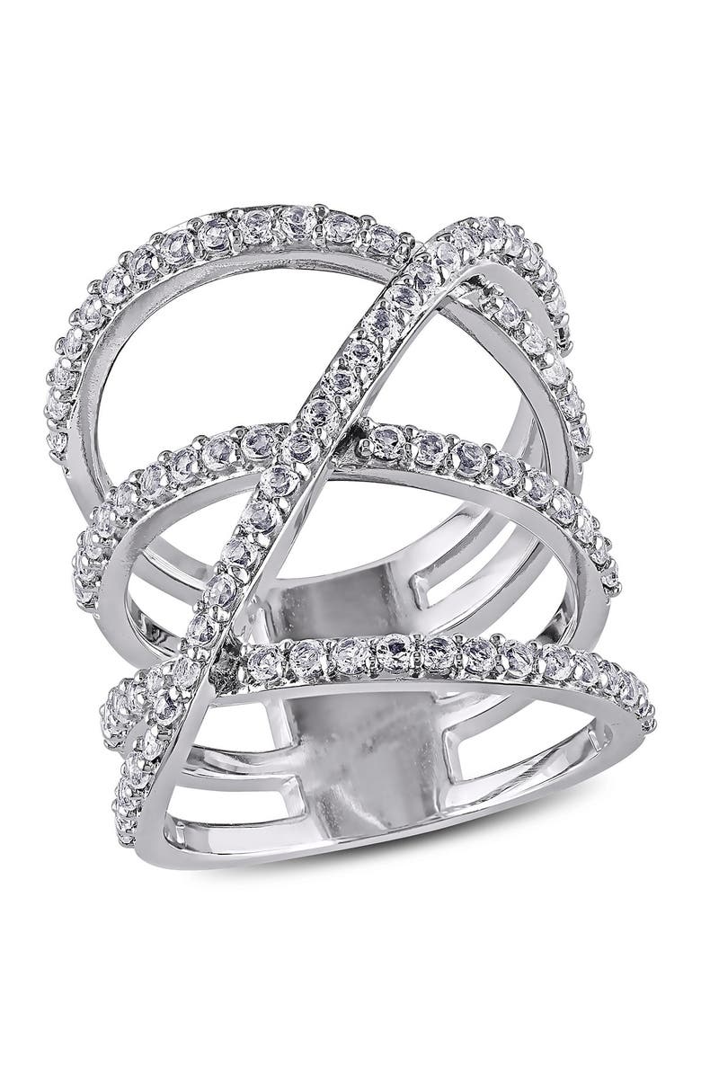 DELMAR White Topaz Triple Crisscross Ring, Main, color, Silver
