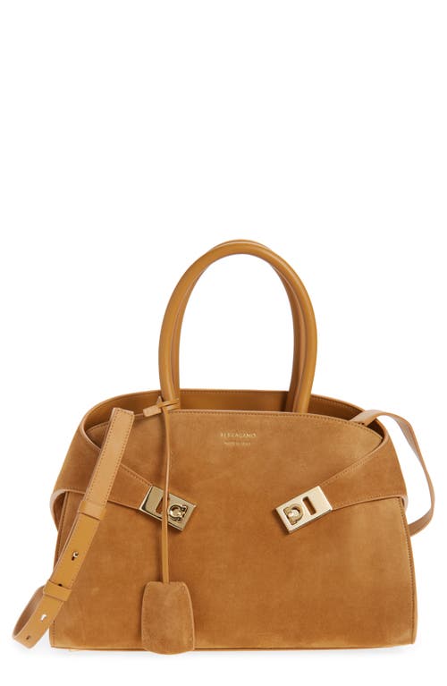 FERRAGAMO Small Hug Suede Top Handle Bag in Natural at Nordstrom