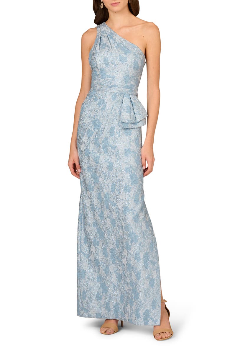 Aidan Mattox by Adrianna Papell Metallic Floral Jacquard One-Shoulder Gown, Main, color,