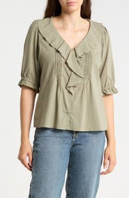 Trove New York Romantic Ruffle Button-Up Shirt