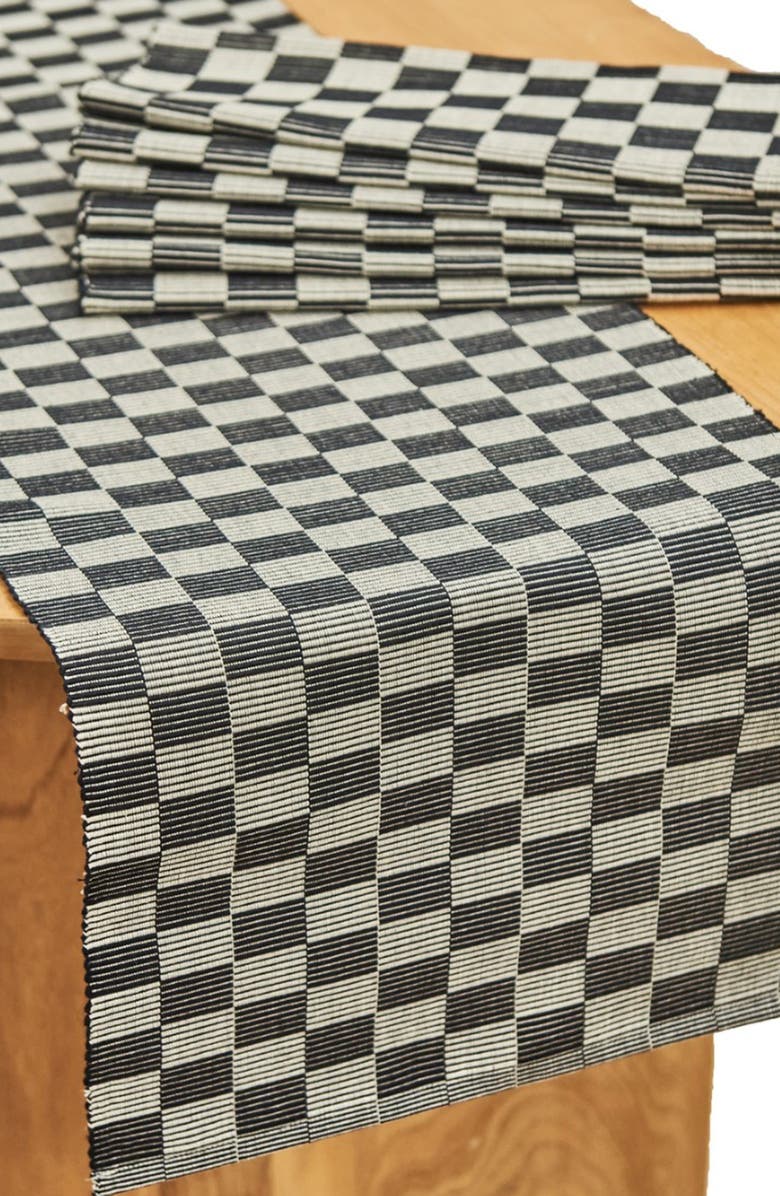Siafu Home Handloomed Checkered Table Runner, Alternate, color, Black