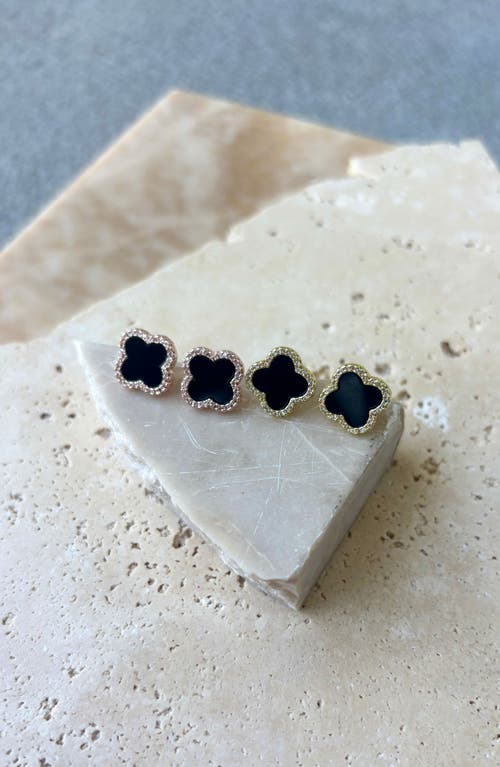 Adornia 14k Rose Gold Plated Black Halo Cz Clover Stud Earrings In Black