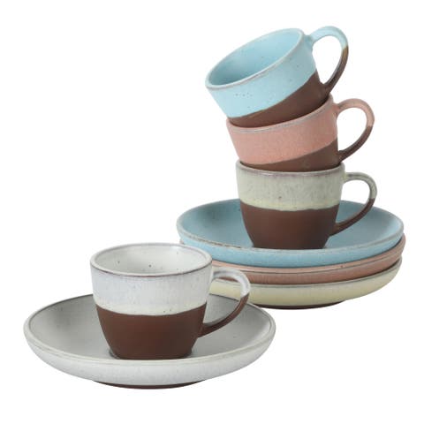 William Crest 8 Piece Espresso Stoneware Cup and Saucer Set