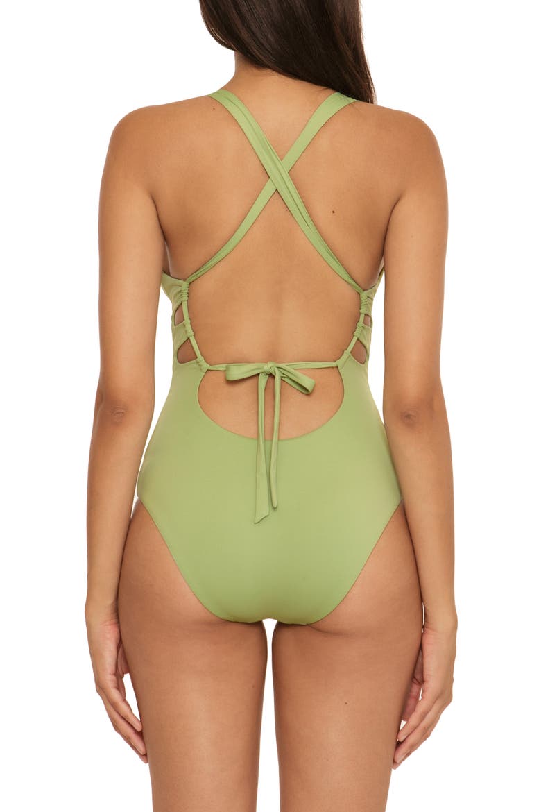 Color Code Plunge One-Piece Swimsuit, Alternate, color, SAGE