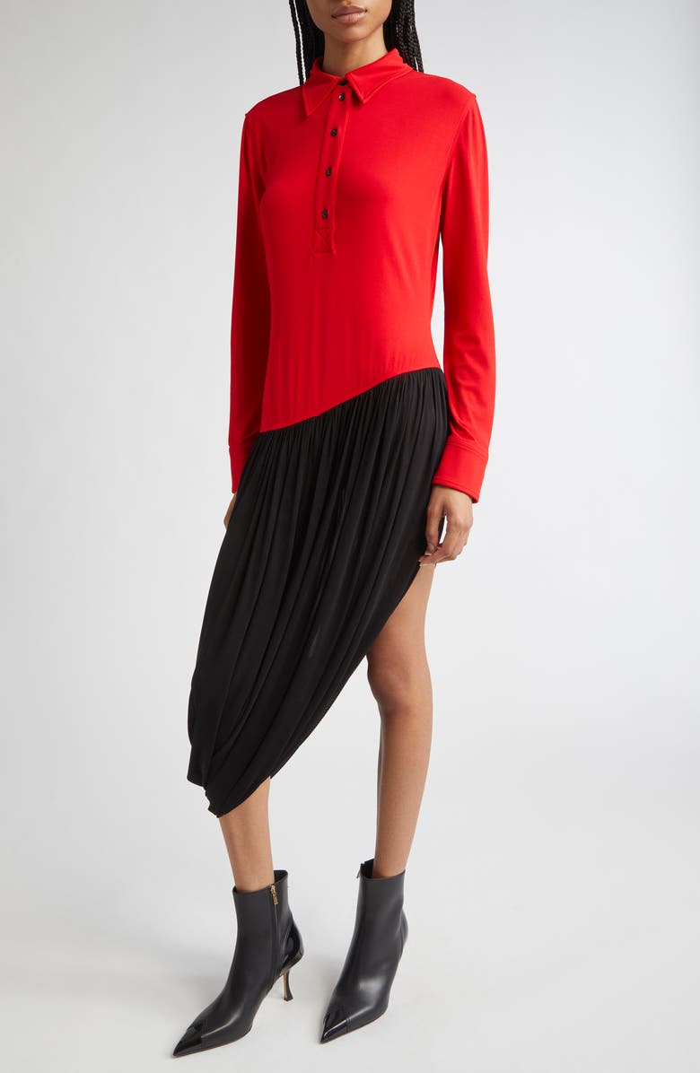FERRAGAMO Asymmetric Colorblock Long Sleeve Shirtdress, Alternate, color, New Red