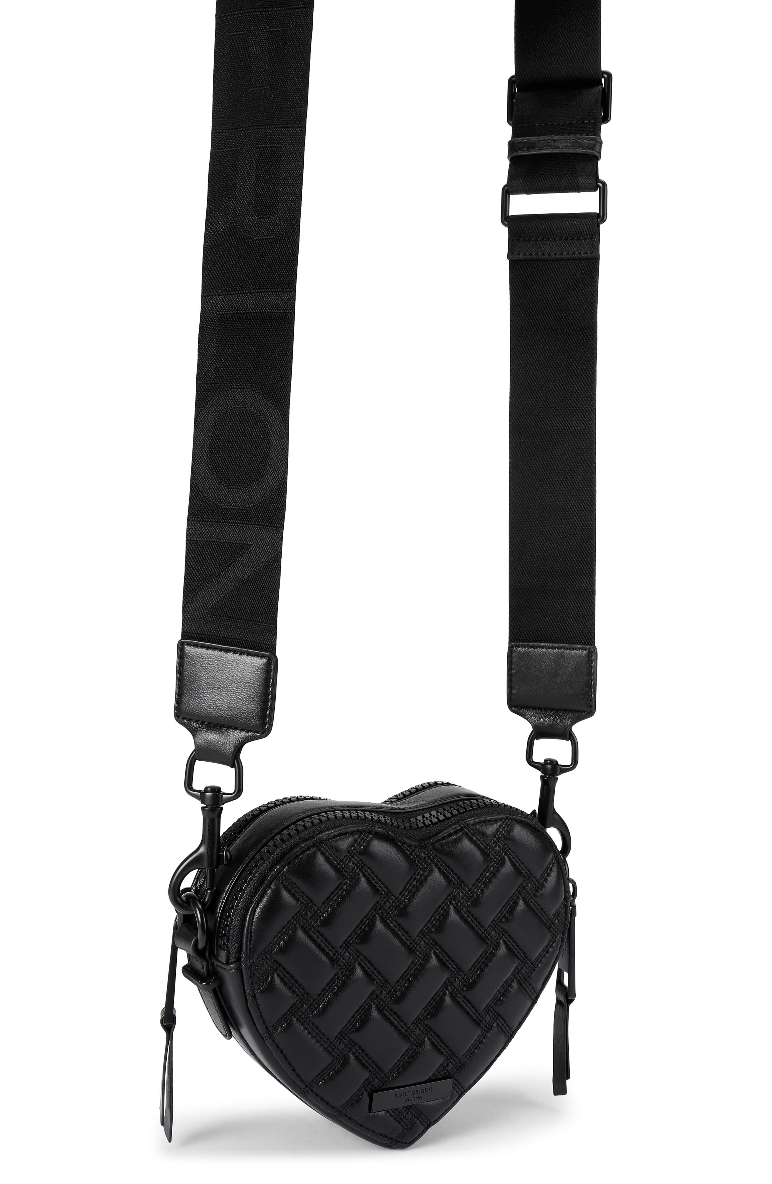 Kurt Geiger London Kensington Quilted Leather Heart Crossbody Bag, Alternate, color, Black