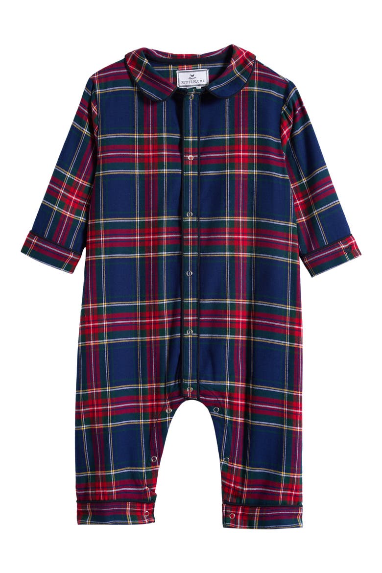 Cambridge Plaid Flannel Romper, Main, color, NAVY