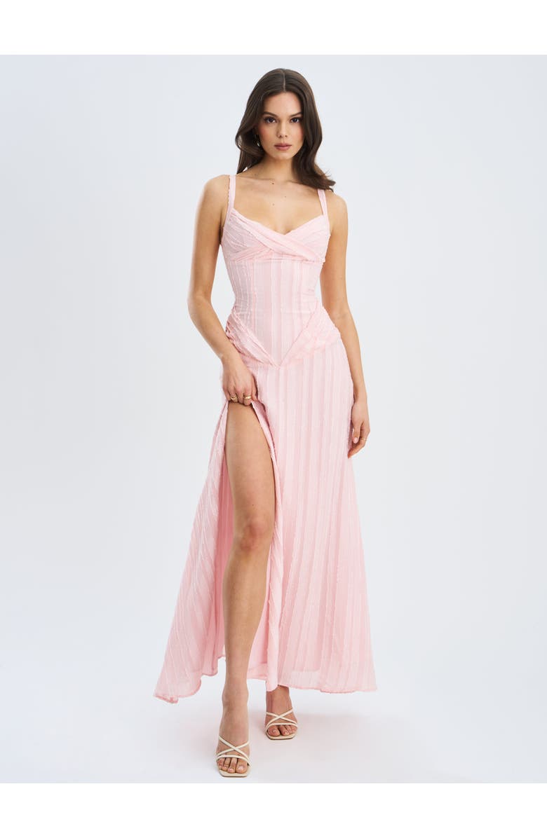 Miss Circle Mallory Stripe Jacquard High Slit Gown, Main, color, Baby Pink Stripe