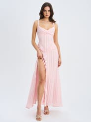 Miss Circle Mallory Stripe Jacquard High Slit Gown