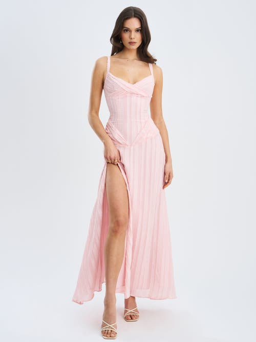Miss Circle Mallory Stripe Jacquard High Slit Gown in Baby Pink Stripe at Nordstrom, Size Medium