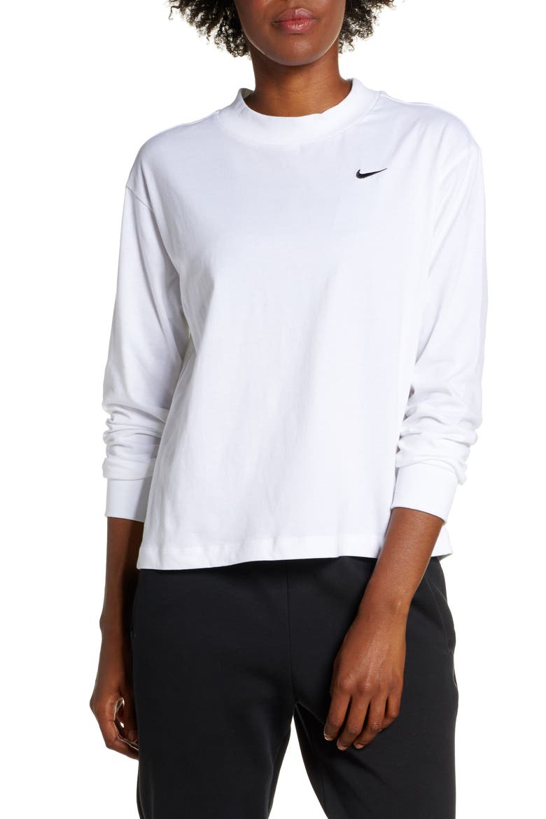 Essential Mock Neck Long Sleeve Tee, Main, color, WHITE/ BLACK