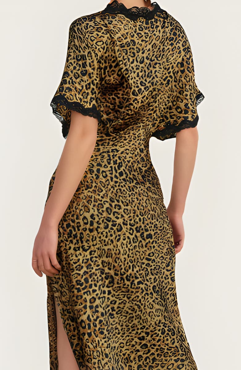 Modenaire Leopard Print Lace-Trim V-Neck Side-Slit Maxi Dress, Alternate, color, Leopard Print