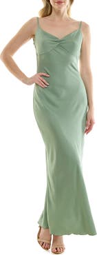 bebe Draped Back Crepe Maxi Slipdress